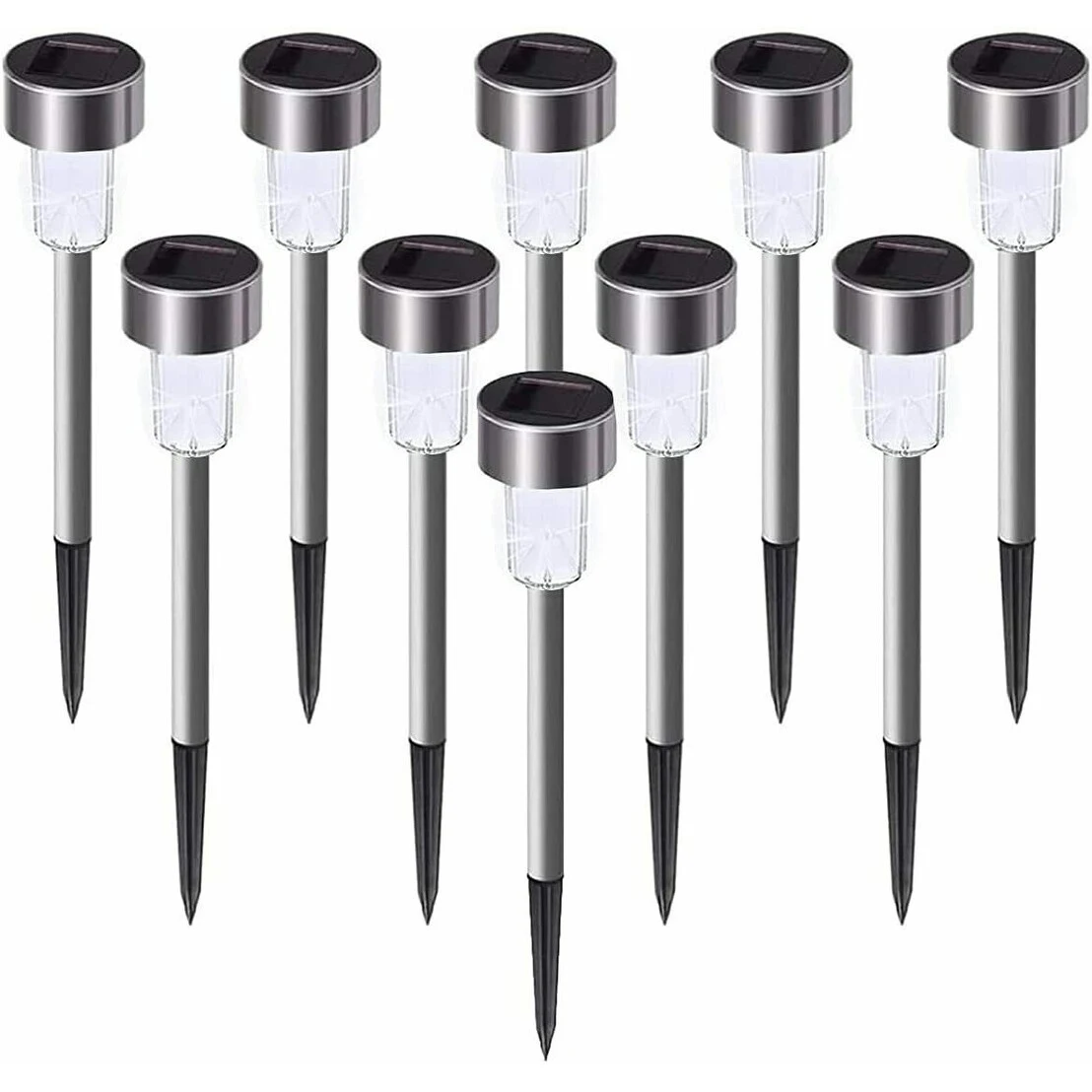 10 pack Stainless Steel Outdoor Solar Lights for Garden