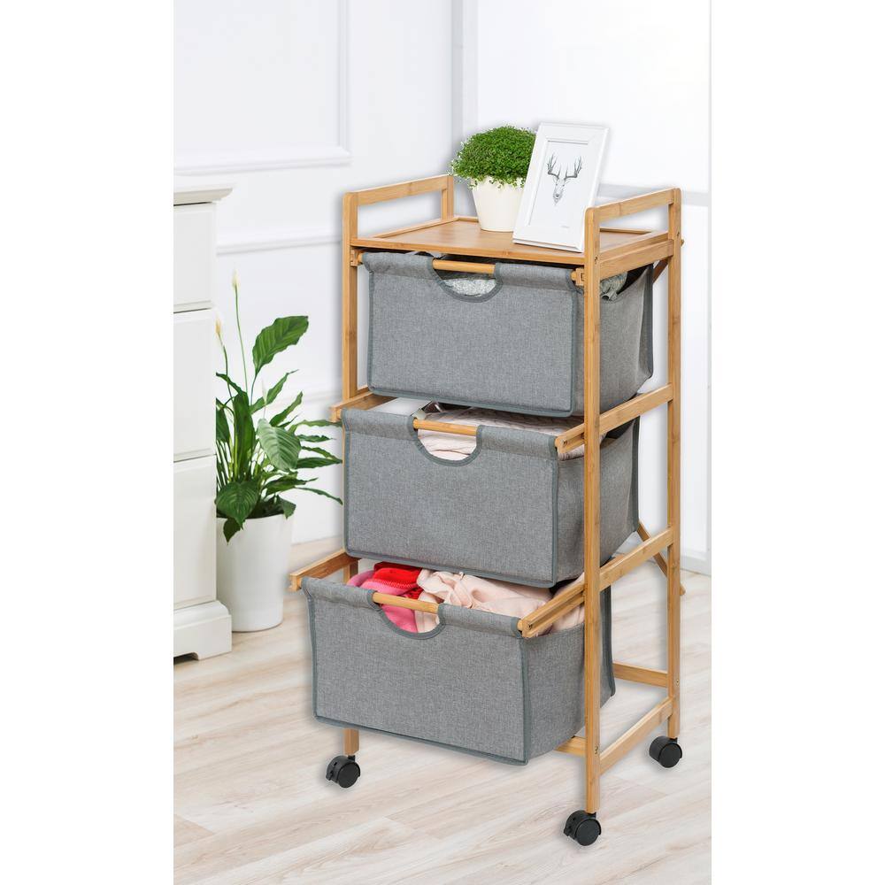 Wenko Bahari 3-Drawer Bamboo and Fabric Wheeled Trolley 62213100