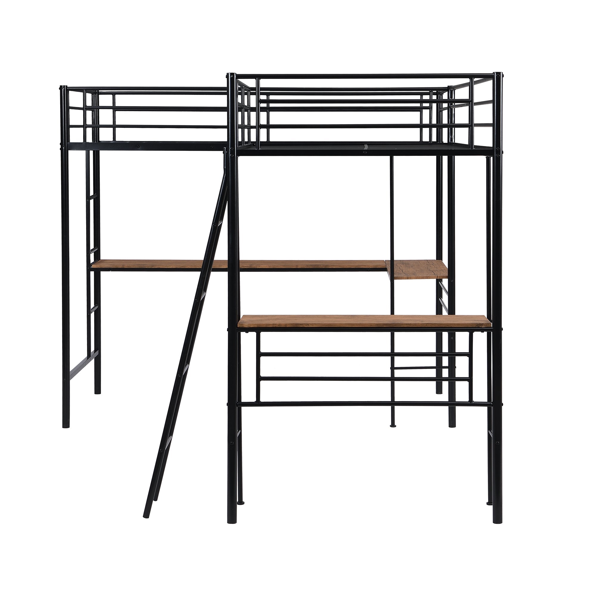 Metal L-Shaped Twin Size Loft Bed with Two Desk for Kids Bedroom, Black