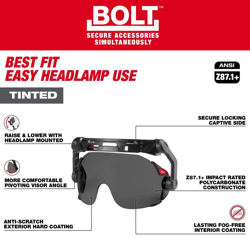 Milwaukee BOLT Eye Visor Tinted Dual Coat Lens Compatible with Milwaukee Safety Helmets