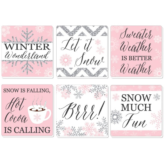 Big Dot Of Happiness Pink Winter Wonderland Holiday Snowflake Birthday Party And Baby Shower Decorations Drink Coasters Set Of 6