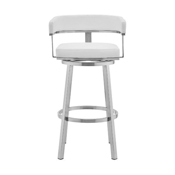 Swivel Barstool with Curved Open Back and Metal Legs， Silver and White