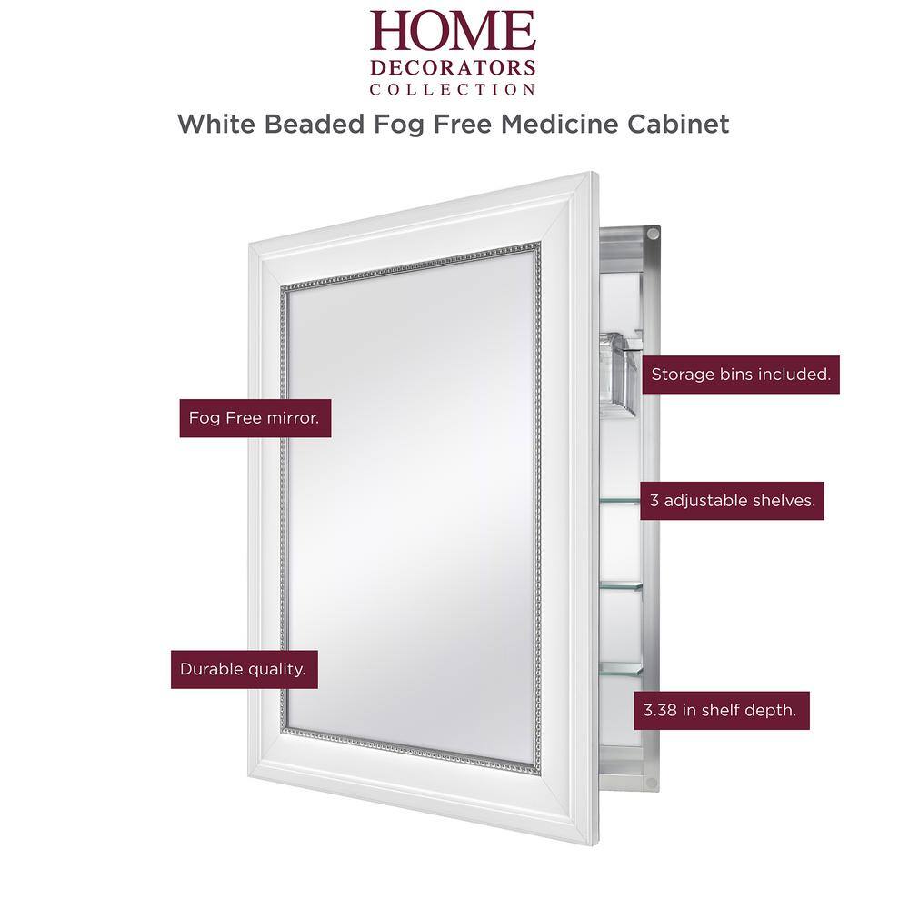 Home Decorators Collection 20 in. x 26 in. Fog Free Recessed or Surface Mount Medicine Cabinet in White with Mirror 83017