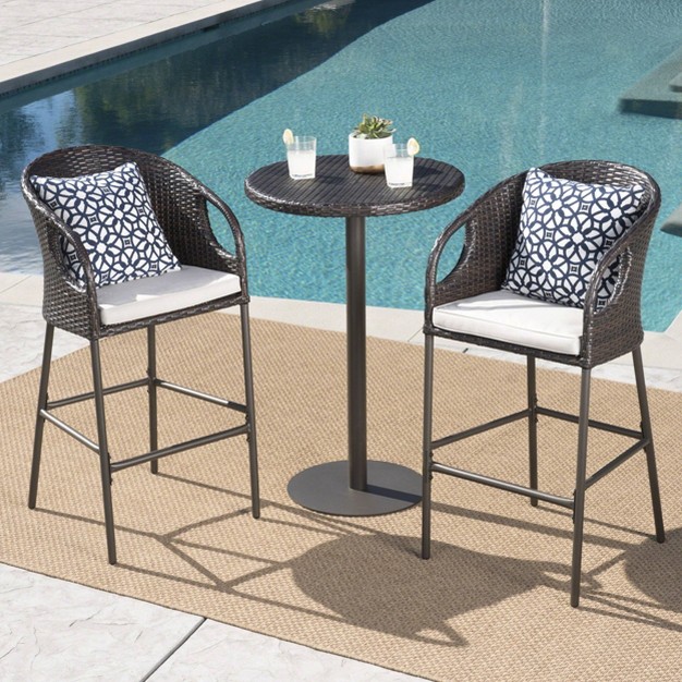 Dominica 3pc Wicker Round Bar Set Multibrown light Brown Christopher Knight Home