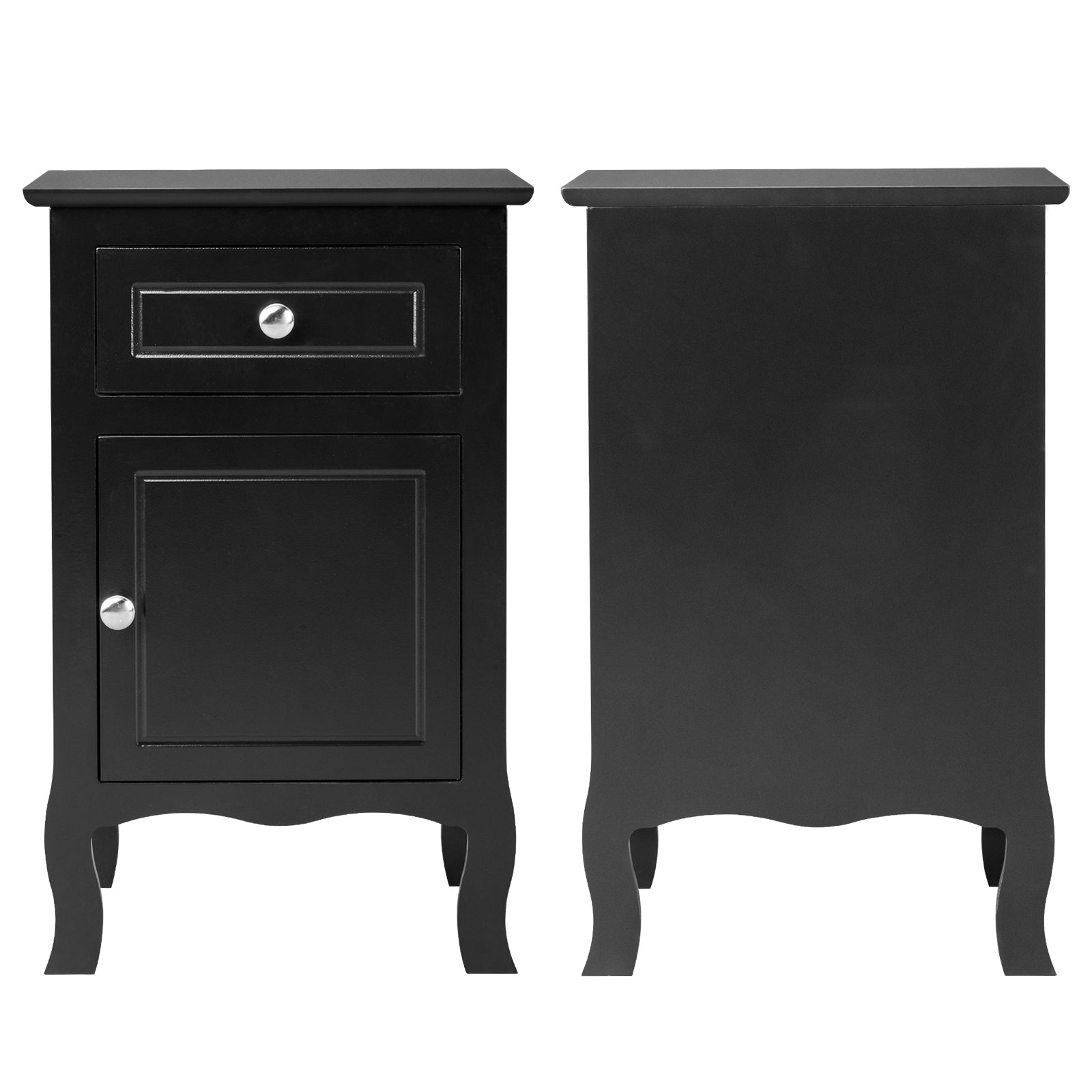 Set of 2 Nightstand Bedroom Bedside Table with Drawer and Cabinet Storage, Country Style Night End Table with Mental Handle, Suitable for Living Room Bedroom, Black