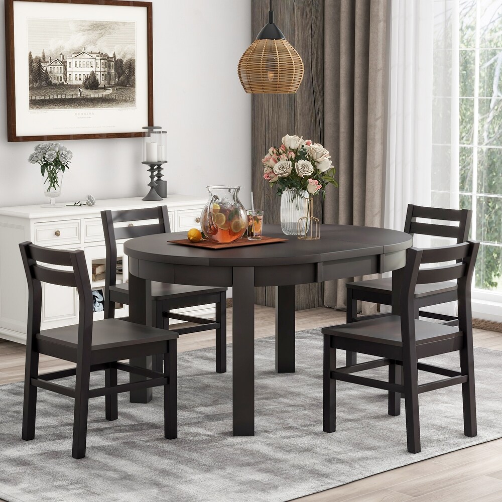 5 Piece Extendable Round Dining Table Set with Storage Drawers and 4 Dining Chairs  41\