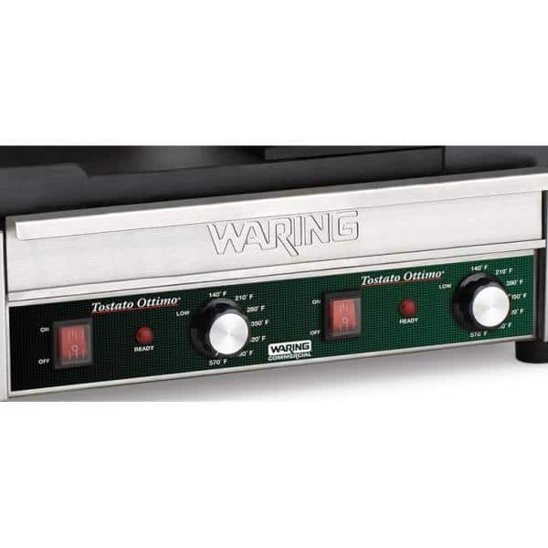 Waring Commercial Tostato Ottimo Dual Flat Toasting Grill Silver 240-Volt (17 in. x 9.25 in. Cooking Surface) WFG300