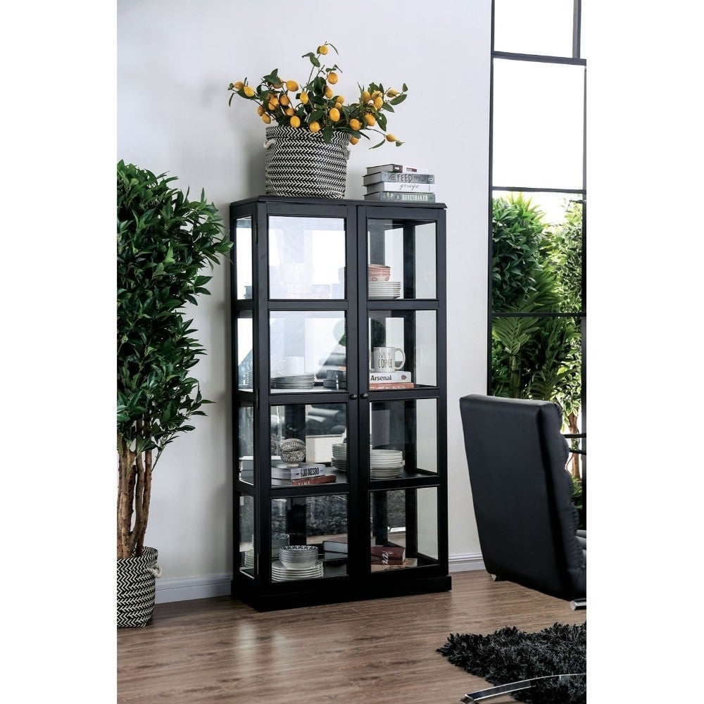 Wooden Curio Cabinet with Two Glass Doors and Four Shelves， Black