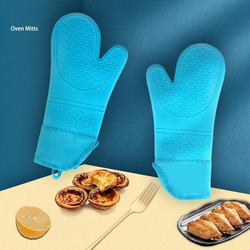 New Cotton Thickened Double-layer Food Grade Lattice Silica Gel Gloves Microwave Oven Insulated Kitchen