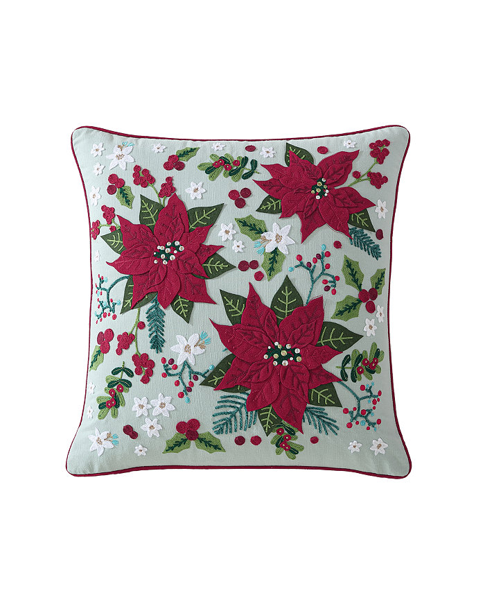 ID HOME FASHIONS 3 Poinsettia Applique Holiday Decorative Pillow， 20