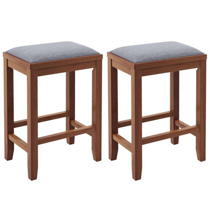 Hivago 2 Pieces 25 Inch Upholstered Bar Stool Set with Solid Rubber Wood Frame and Footrest