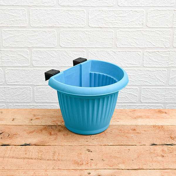 7.9 inch (20 cm) Bello Railing D Shape plastic Planter (Sky Blue) (set of 6)