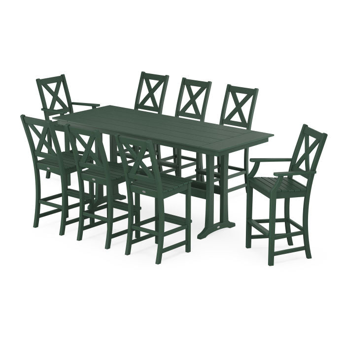 Polywood Braxton 9-Piece Farmhouse Bar Set with Trestle Legs PWS1912-1