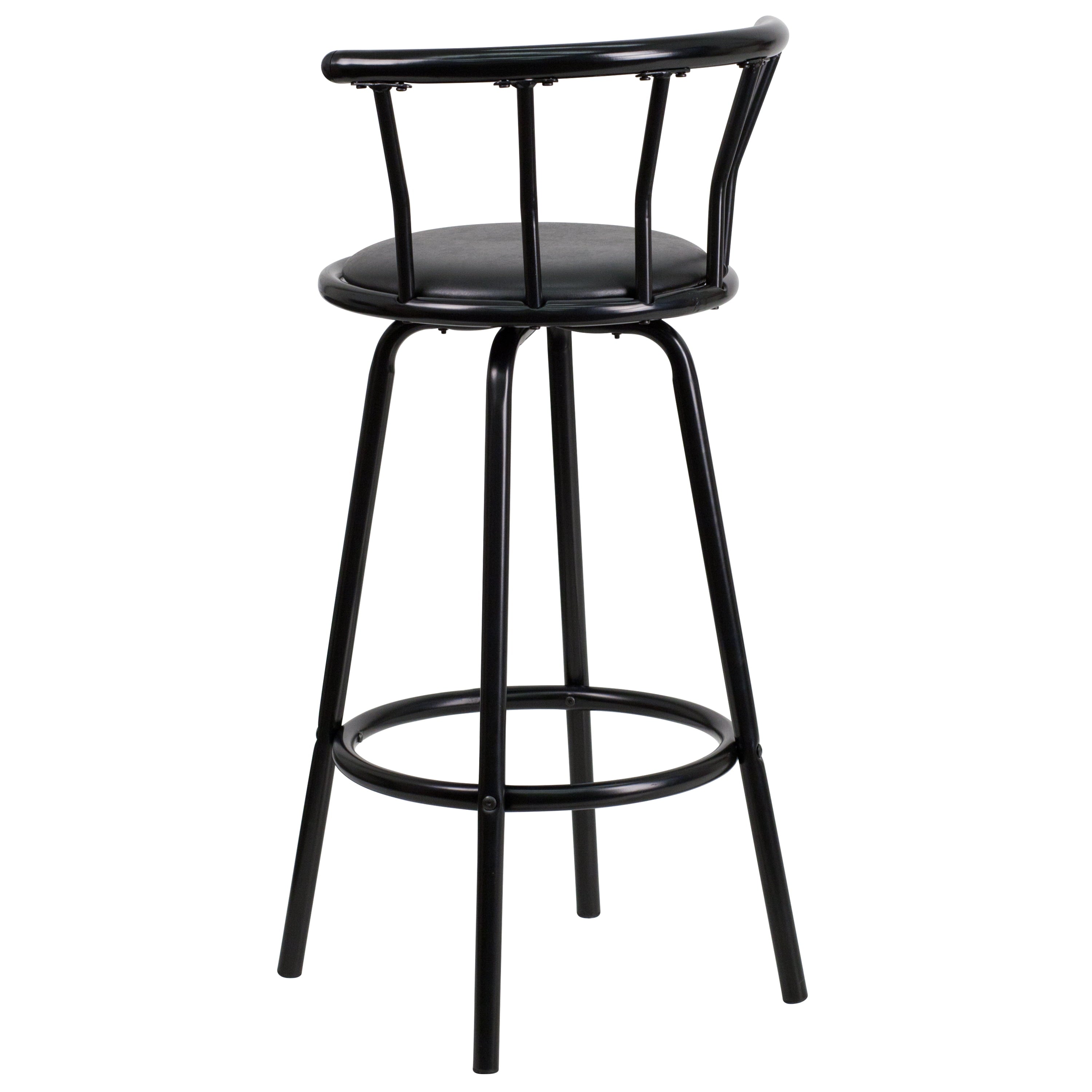 Flash Furniture Charla Crown Back Black Metal Barstool with Black Vinyl Swivel Seat