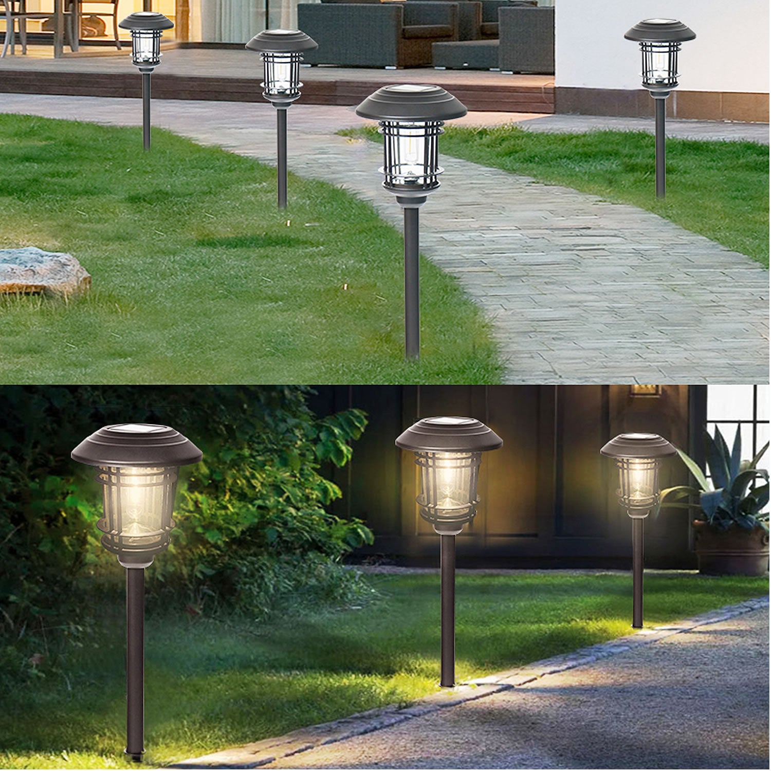 Solar Pathway Lights 2 Pack， Outdoor Garden Landscape Lights Waterproof Auto On/Off Stainless Steel Glass for Yard Patio Driveway - Warm White