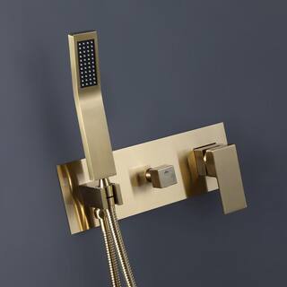 IHOMEadore 1-Spray Square Wall Bar Shower Kit with Hand Shower in Brushed Golden MD-RCS85003BBG