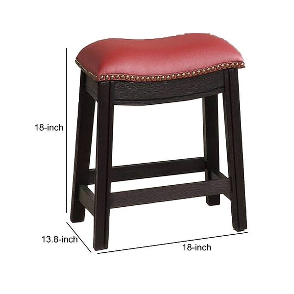 18 Inch Wooden Stool with Upholstered Cushion Seat Set of 2， Gray and Red - 18 H x 13.8 W x 18 L