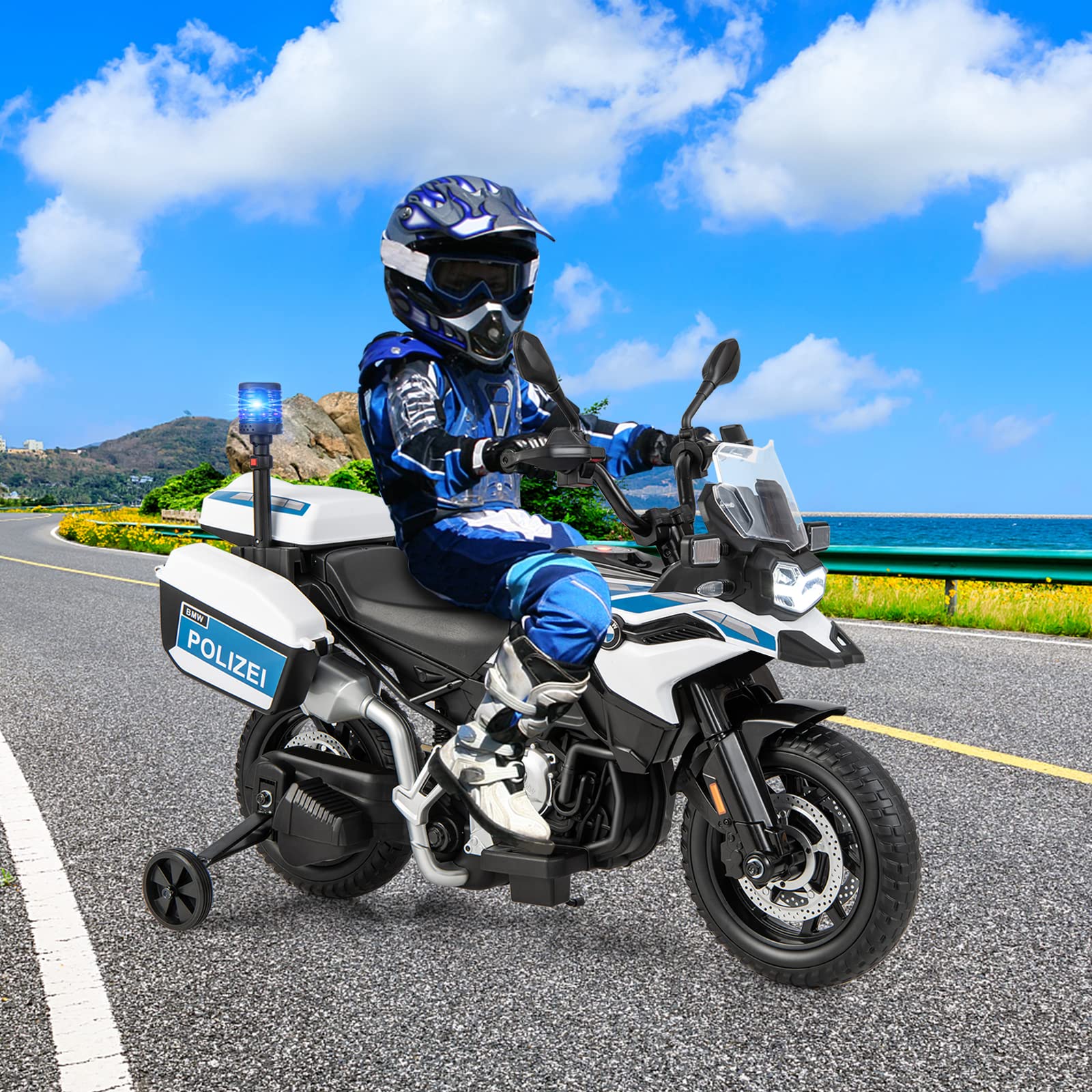 Costzon Kids Ride on Police Motorcycle, 12V Battery Powered Licensed BMW Dirt Bike