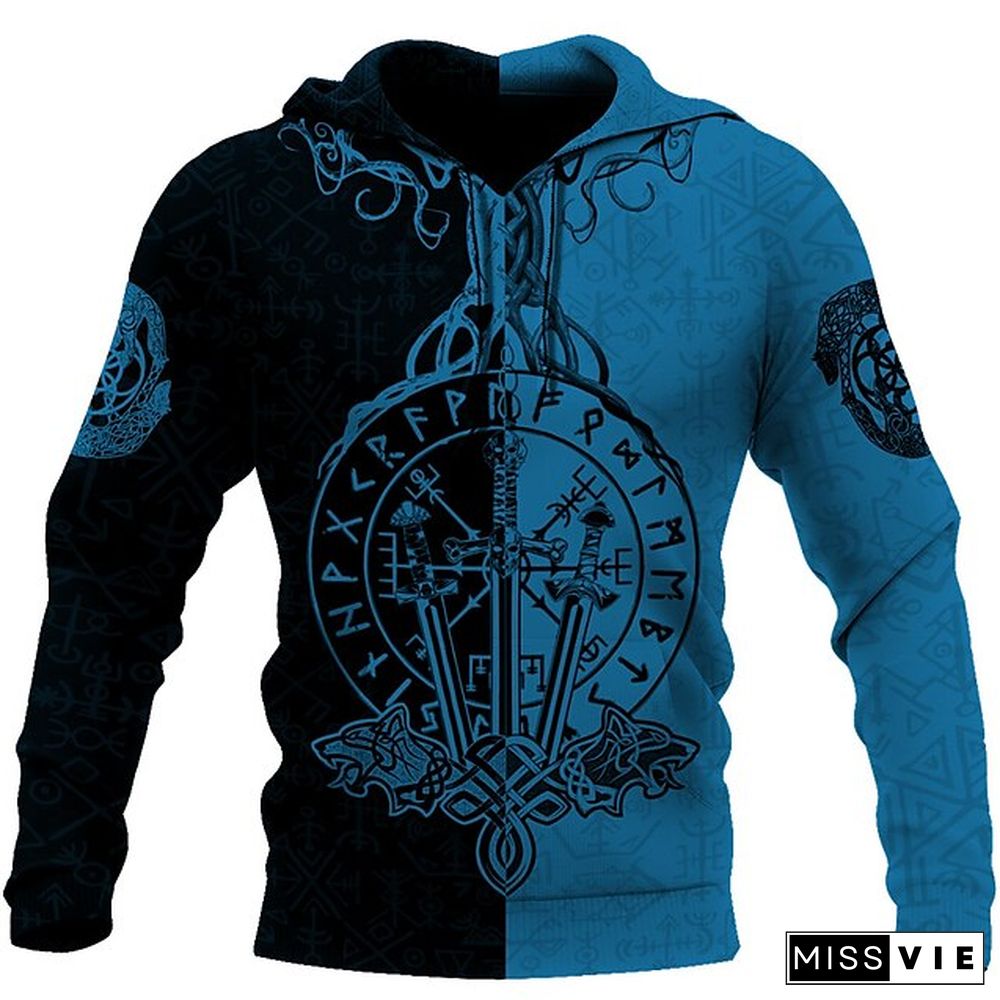 Men'S Viking Pattern Long Sleeve Hoodie