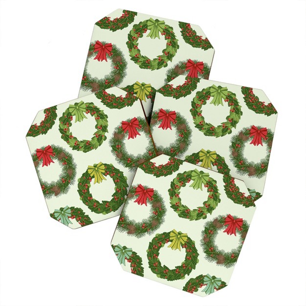 Sabine Reinhart Christmas Wreaths Coaster Set deny Designs