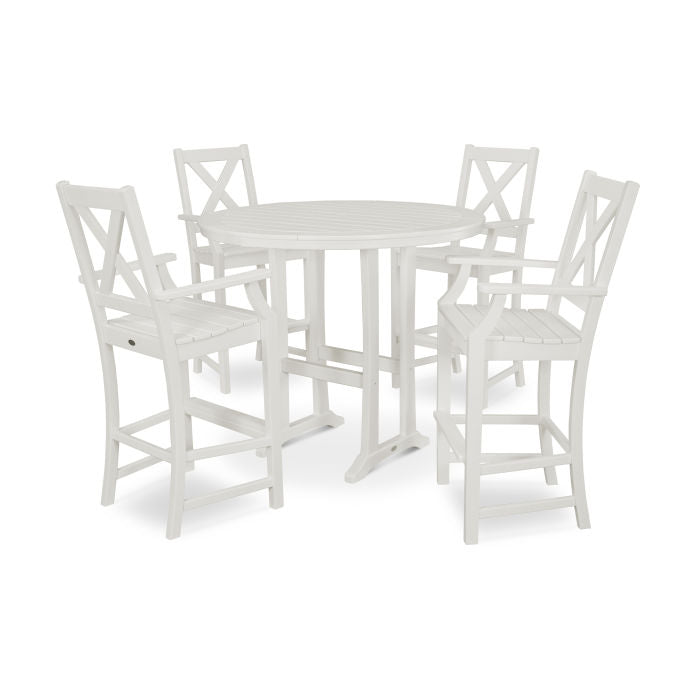 Polywood Braxton 5-Piece Nautical Trestle Arm Chair Bar Set in Vintage Finish PWS513-1-V