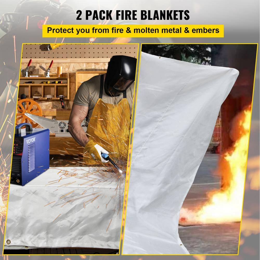 VEVOR 2PCS 6 ft. x 10 ft. Emergency Fire Blanket Fiberglass Heat Resists 1022F Welding Blanket Mat with Carry Bag White HTBSJBDD6X102NL8SV0