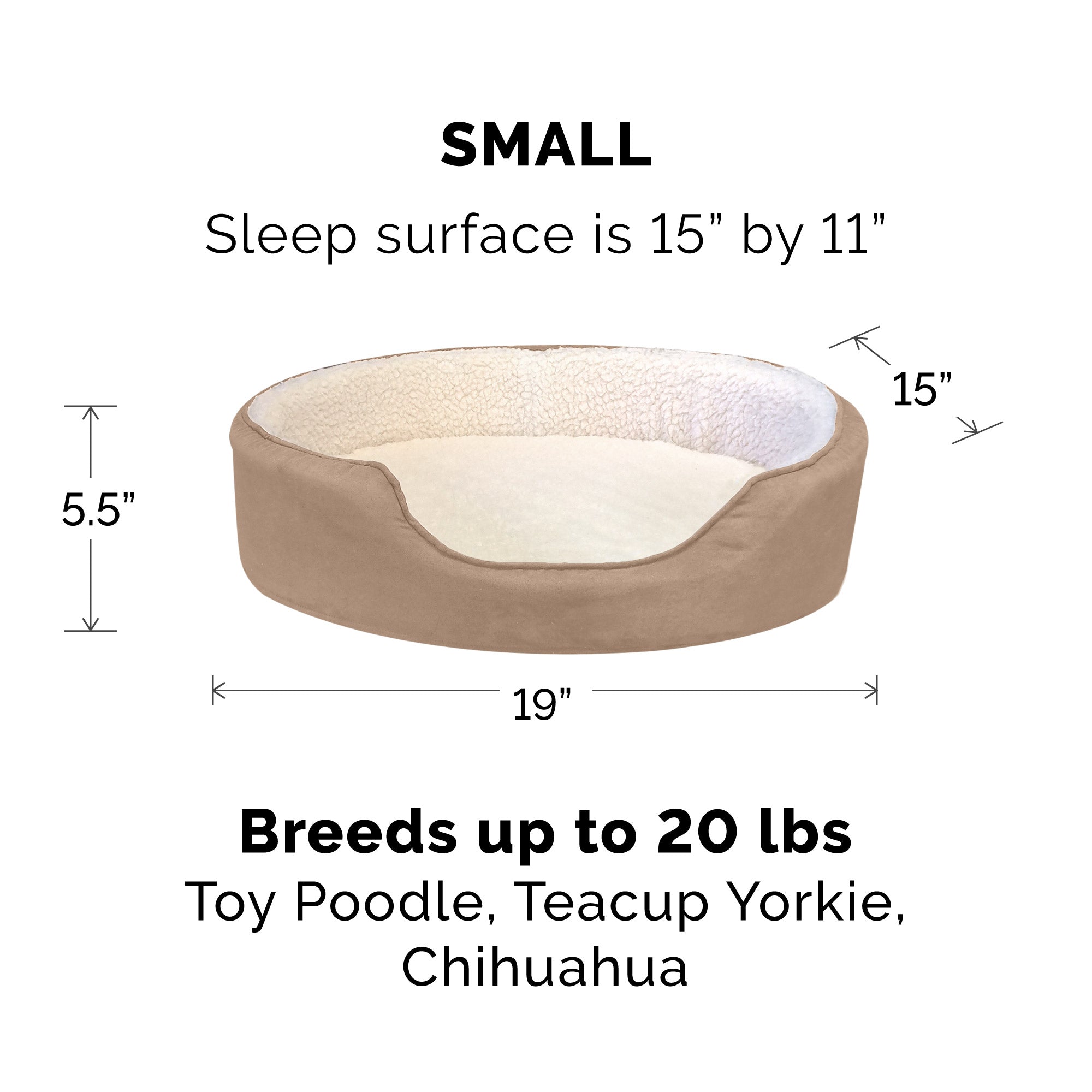 FurHaven | Orthopedic Faux Sheepskin and Suede Oval Pet Bed for Dogs and Catss， Clay， Small