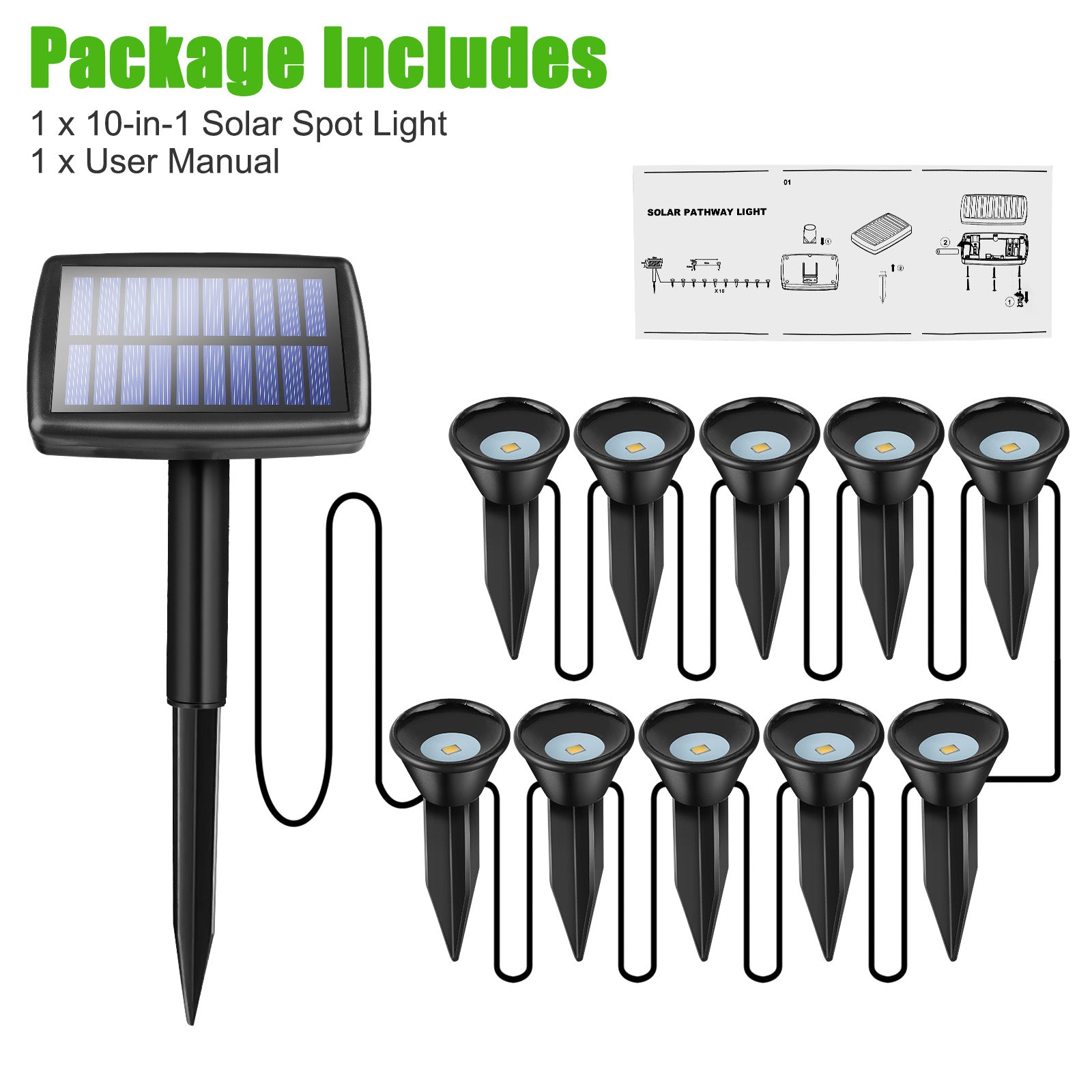 10-in-1 Solar Ground Lights， TSV Solar LED Disk Lights Outdoor Landscape Spot Light String Waterproof for Yard Garden Driveway Patio Pathway