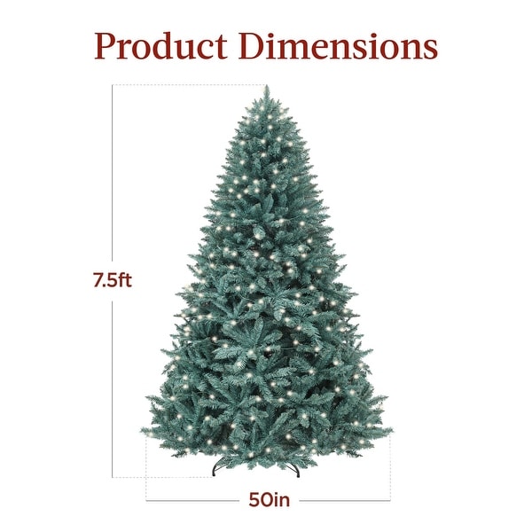 7.5ft PreLit Blue Spruce Christmas Tree，Artificial Full Hinged Decor，Holiday Decoration w/ 420 Warm White Lights，1，384 Tips