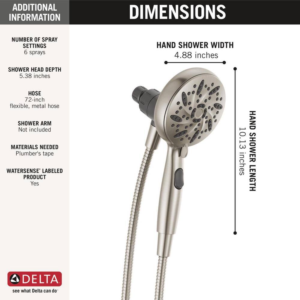 Delta SureDock Magnetic 6-Spray Patterns 1.75 GPM 4.94 in. Wall Mount Handheld Shower Head in Brushed Nickel 75689SN