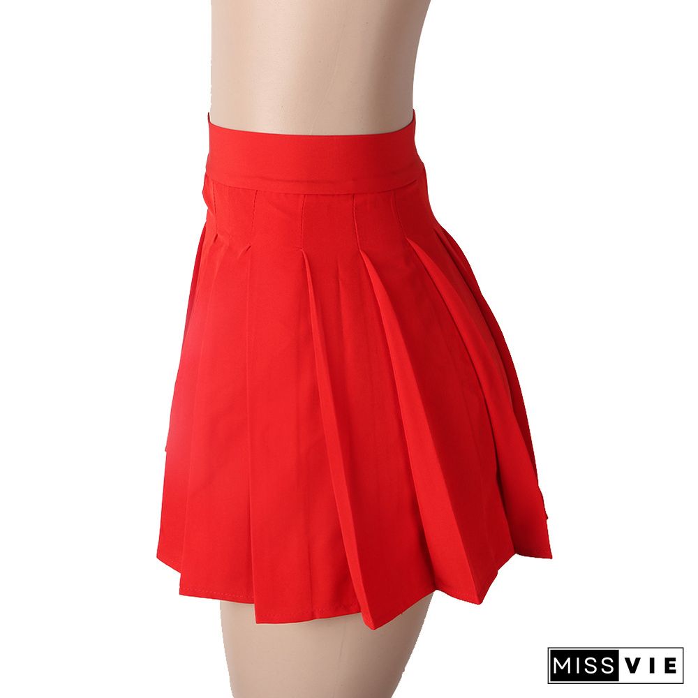 Women Sexy Solid Color Short Pleated Skirt