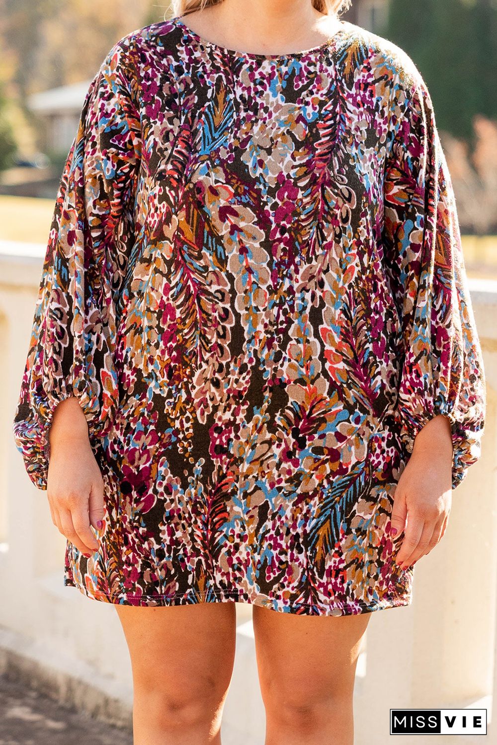 Plus Size Floral Print Mini Dress