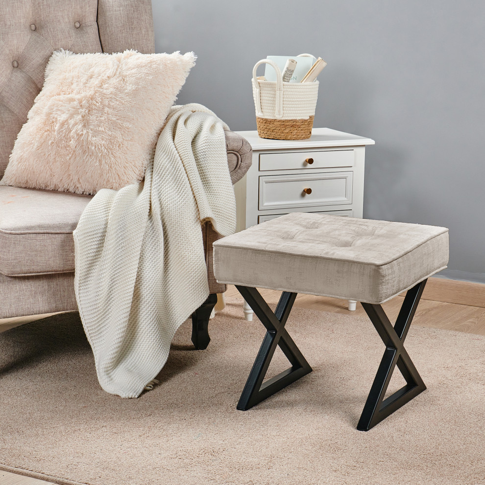 Textured Velvet Pouf Stool   Transitional   Vanity Stools And Benches   by BNF Home  Houzz