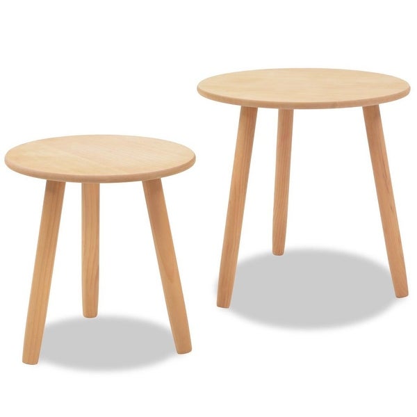 2 Pieces Side Table Small Round Solid Wood Sofa Table End Tables Accent Nesting Coffee Table Natural Plant Stand