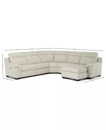 Furniture Julius II 5-Pc. Leather Chaise Sectional Sofa With 2 Power Recliners Power Headrests and USB Power Outlet