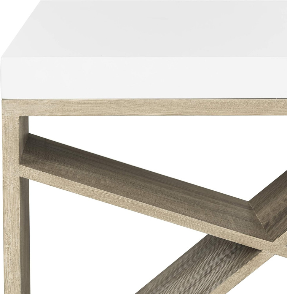 Contemporary Coffee Table  Crossed Side  ampSpacious Top  White Lacquer/Light Oak   Farmhouse   Coffee Tables   by Decor Love  Houzz