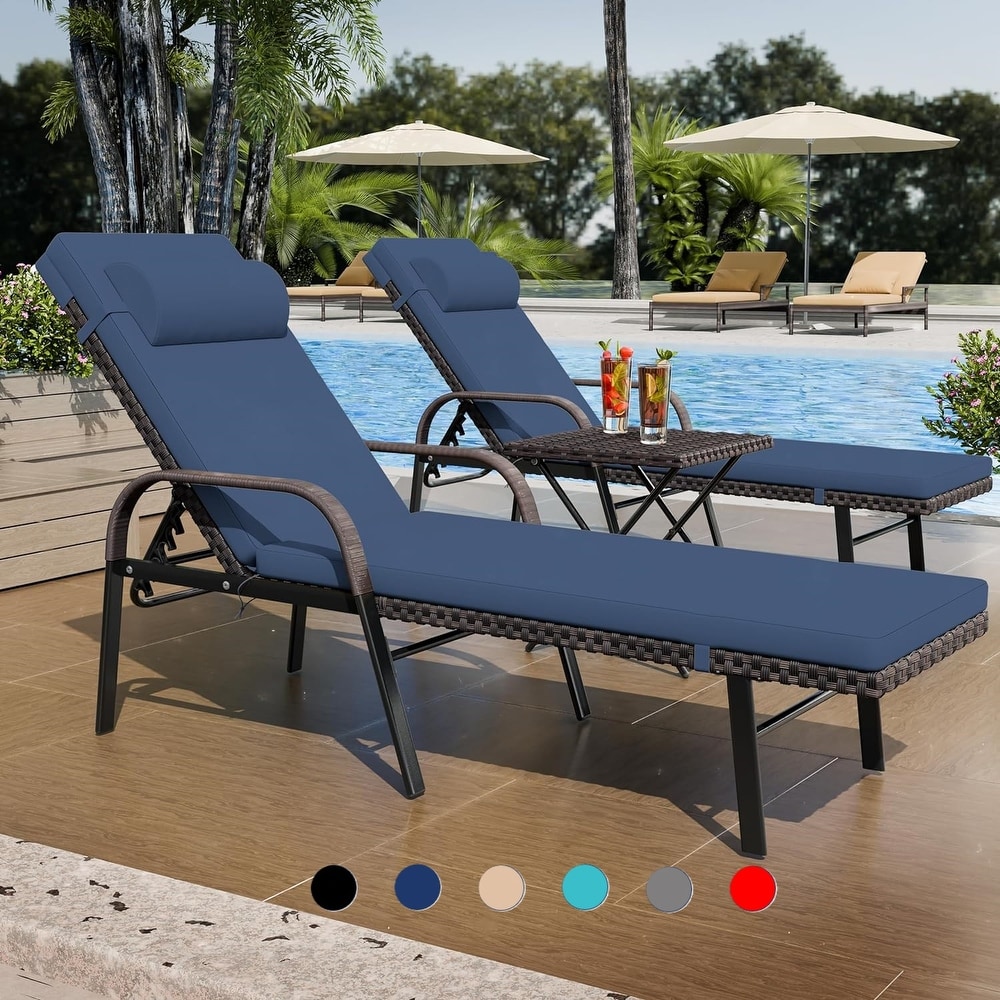 Kullavik Outdoor Patio Chaise Lounge Furniture 3 Piece Set