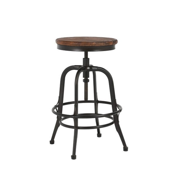 Ria 26 Inch Adjustable Counter Stool， Reclaimed Pine Seat， Black， Brown - 15 L x 15 W x 26 H Inches