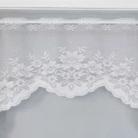 ZHH Sheer Voile Kitchen Valance Floral Embroidery Lace Swag Curtains Set Rod Pocket Home Decor  2PCS White