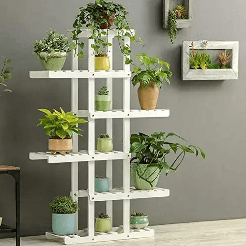 Magshion 38" Carbonized Wooden 6-Tier Balcony Flower Pot Stand Display Shelves Plant Rack