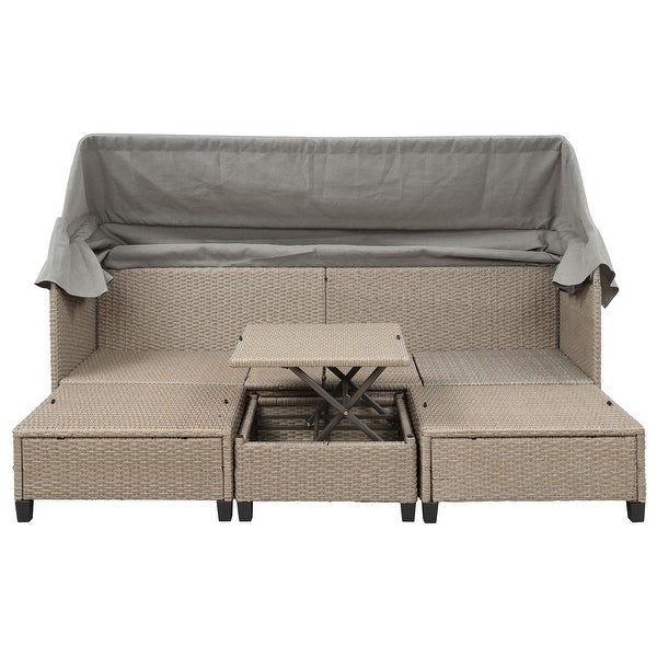 4 Piece UV-Proof Resin Wicker Patio Sofa Set with Retractable Canopy - Overstock - 35379046