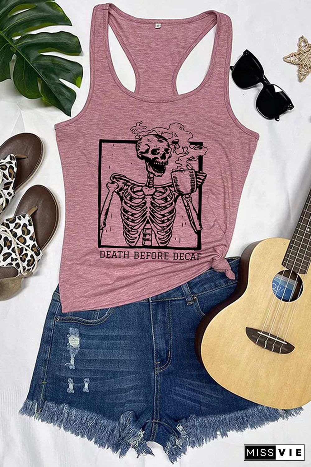 Skeleton Death Before Decaf Skeleton Drink Coffee Tank Top Wholesale