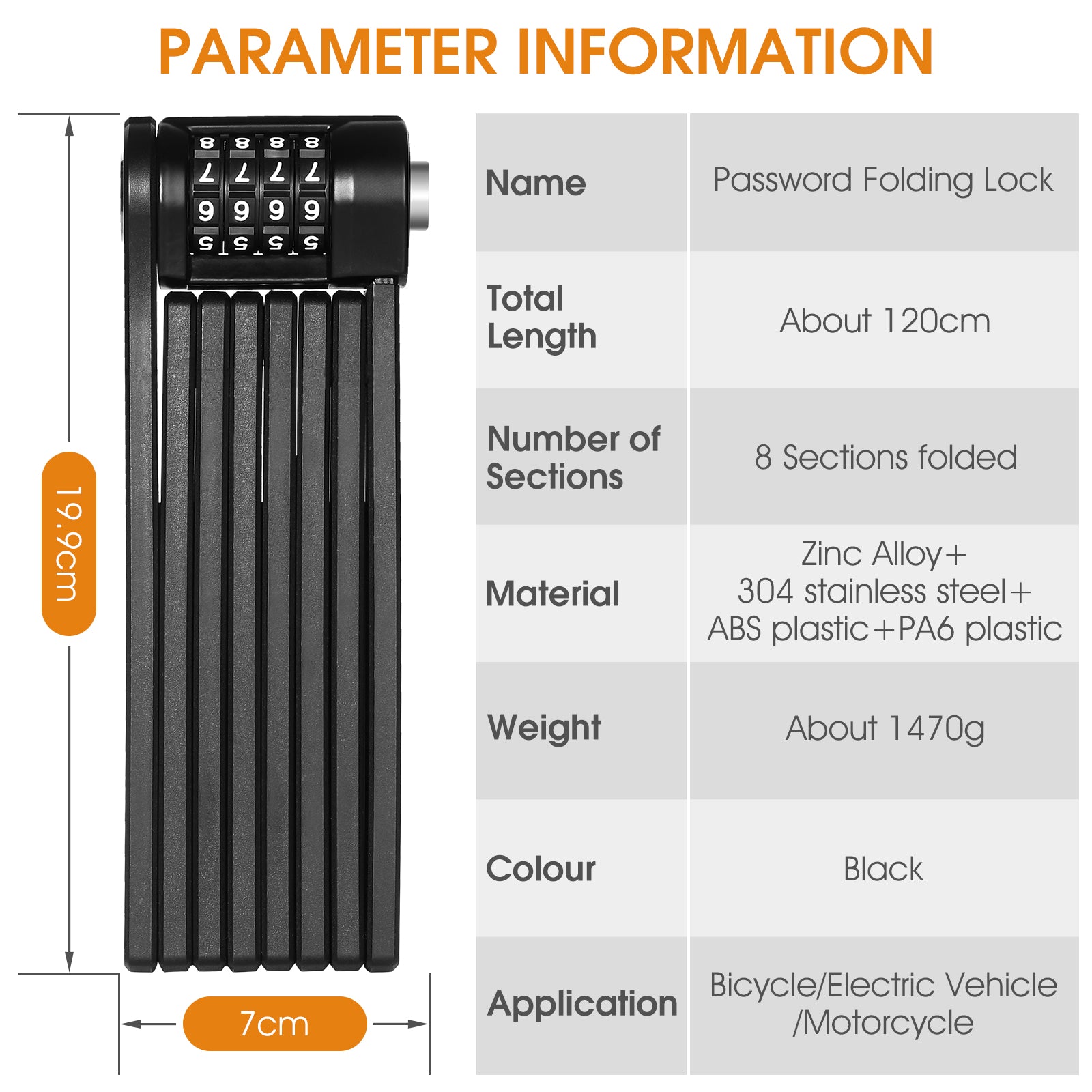 West Biking Folding Bike Lock 4-Digital Password Steel Anti-Theft Heavy-Duty Bicycle Chain Lock