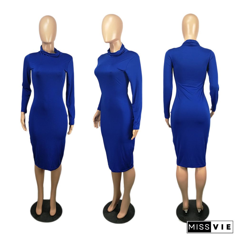 Fashion High Neck Long Sleeve Tight Dress