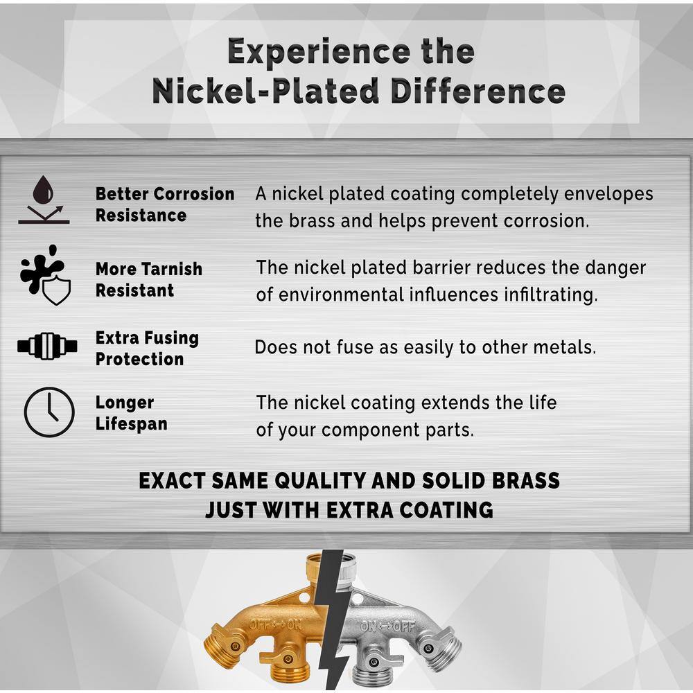 Morvat Nickel-Plated Brass Garden Hose Splitter Heavy-Duty 4-Way Hose Connector Fitting MOR-NP-CONNECTOR-4-A