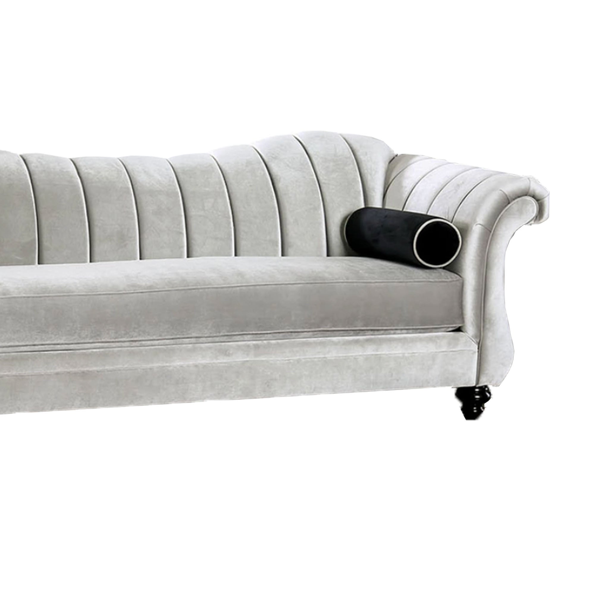 Wooden Sofa with Single Seat Cushion and Rolled Arms, Silver