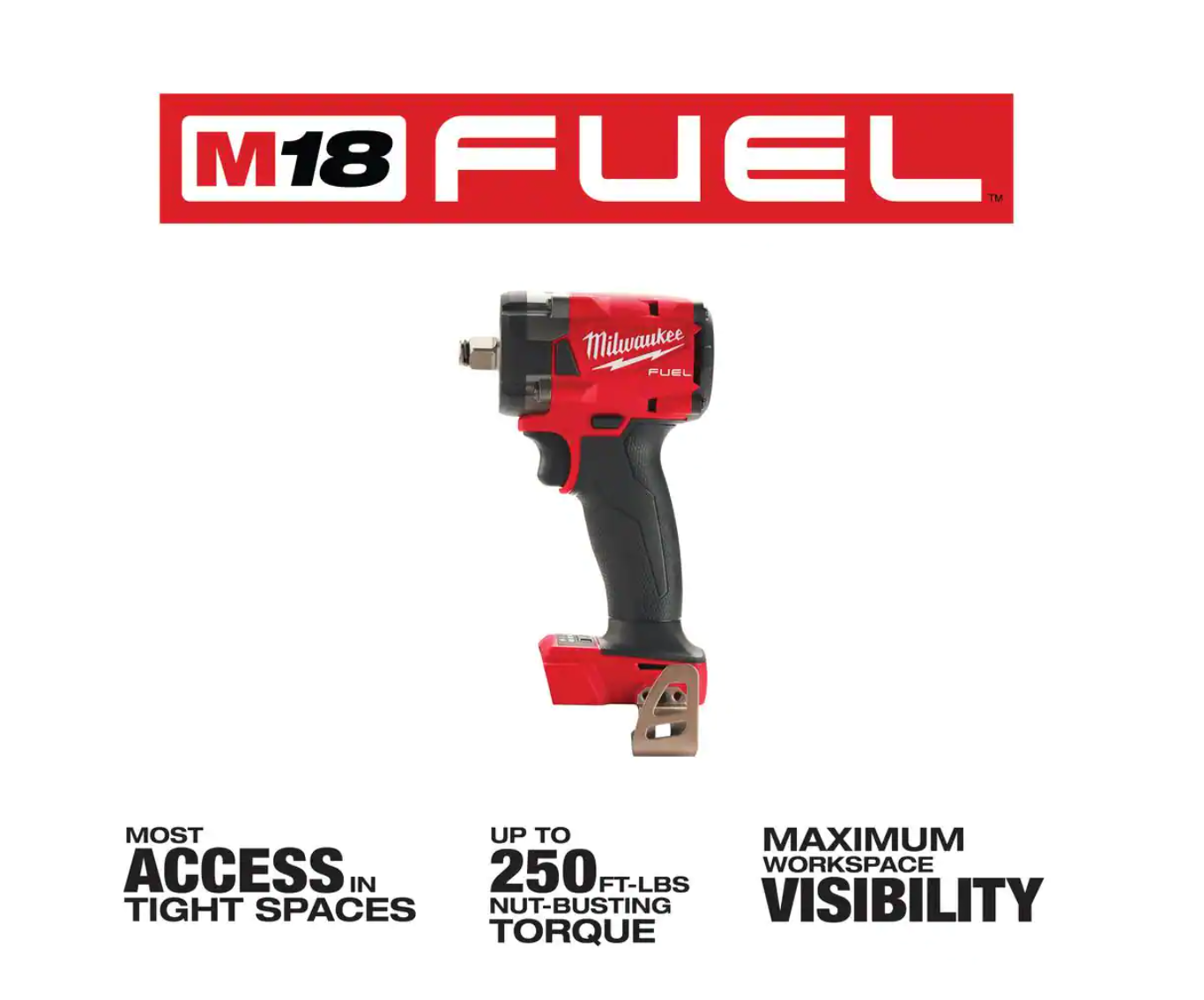 Milwaukee 2855-20-49-16-2854 M18 FUEL Gen-2 18V Lithium-Ion Brushless Cordless 1/2 in. Compact Impact Wrench with Friction Ring and Boot