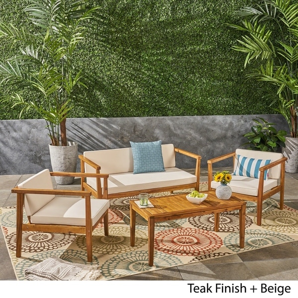 Newbury Outdoor 4Seater Acacia Wood Chat Set with Coffee Table by Christopher Knight Home