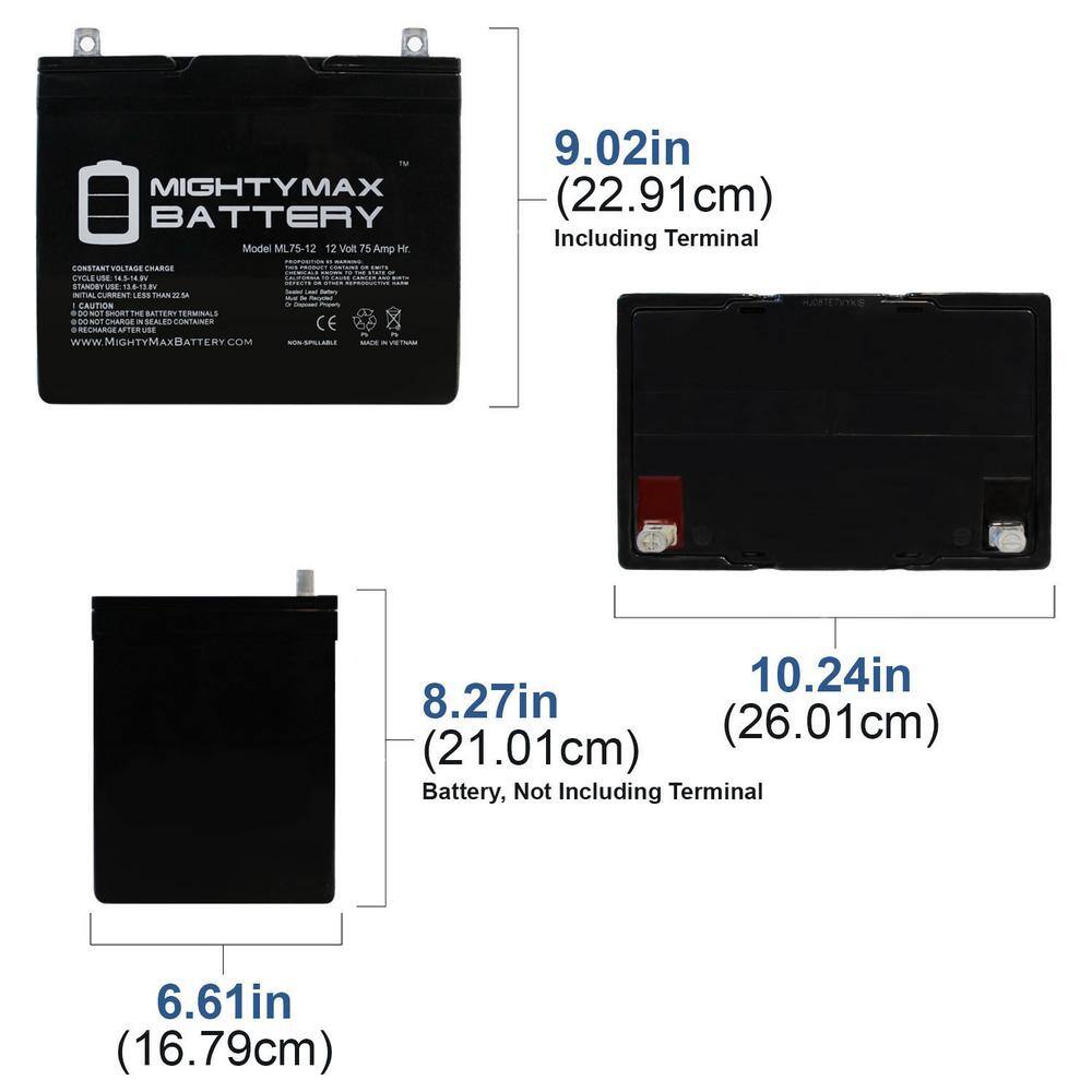 MIGHTY MAX BATTERY 12-Volt 75 Ah Rechargeable Sealed Lead Acid (SLA) Battery ML75-12