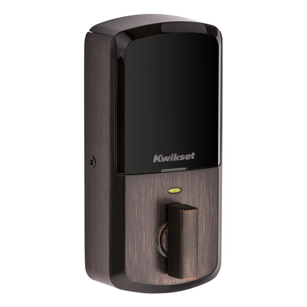 Kwikset Aura Venetian Bronze Single Cyl. Elec. BT Keypad Smart Lock Deadbolt with Avalon Handle and Tustin HallCloset Lever 94211P AVH11P